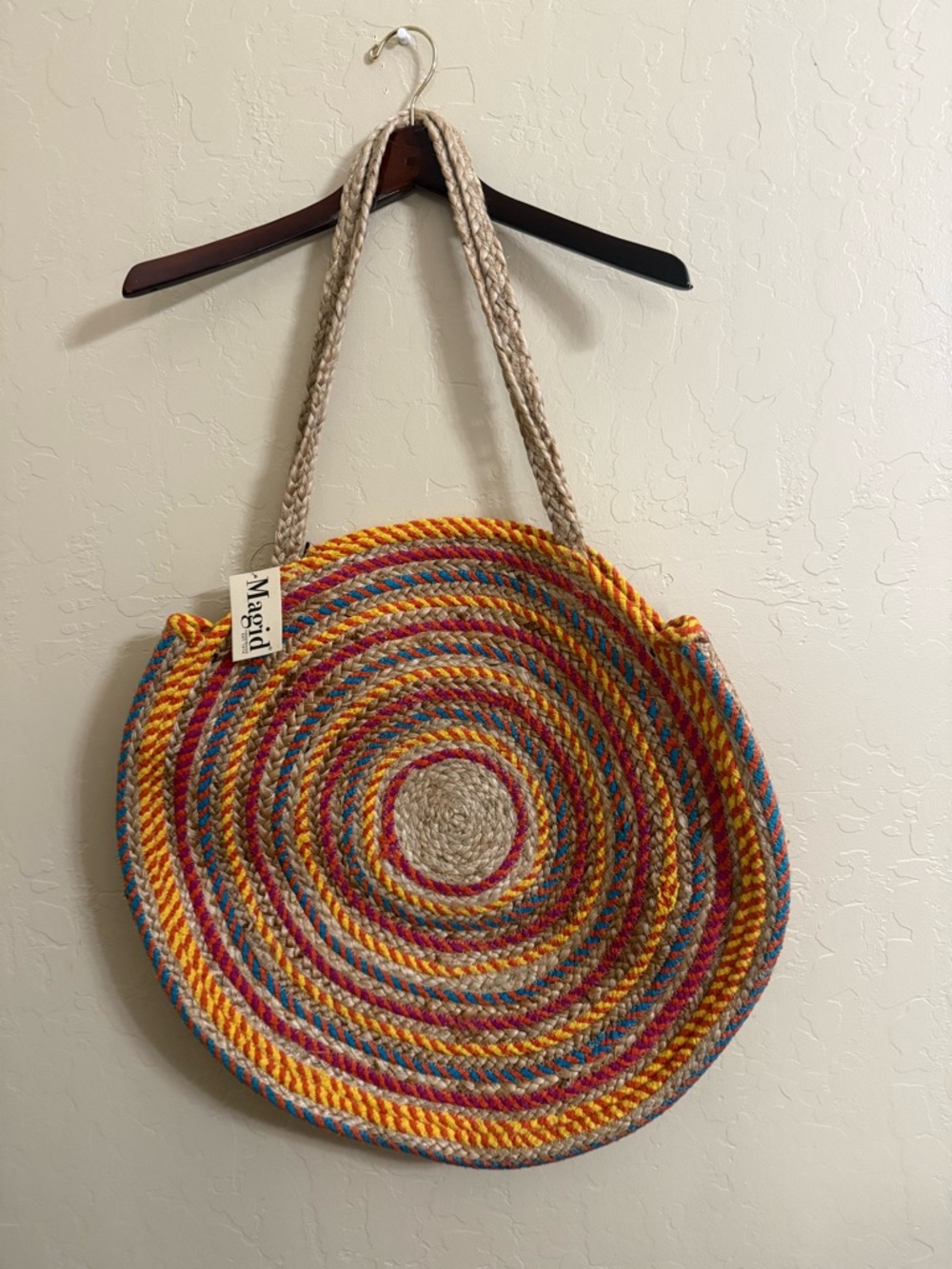 Magid Multicolor Round Woven Tote Bag - Yellow Accent